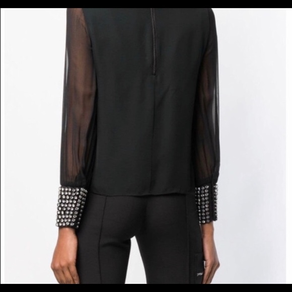 Alice + Olivia Black Blouse with Sheer Sleeves - Picture 3 of 5